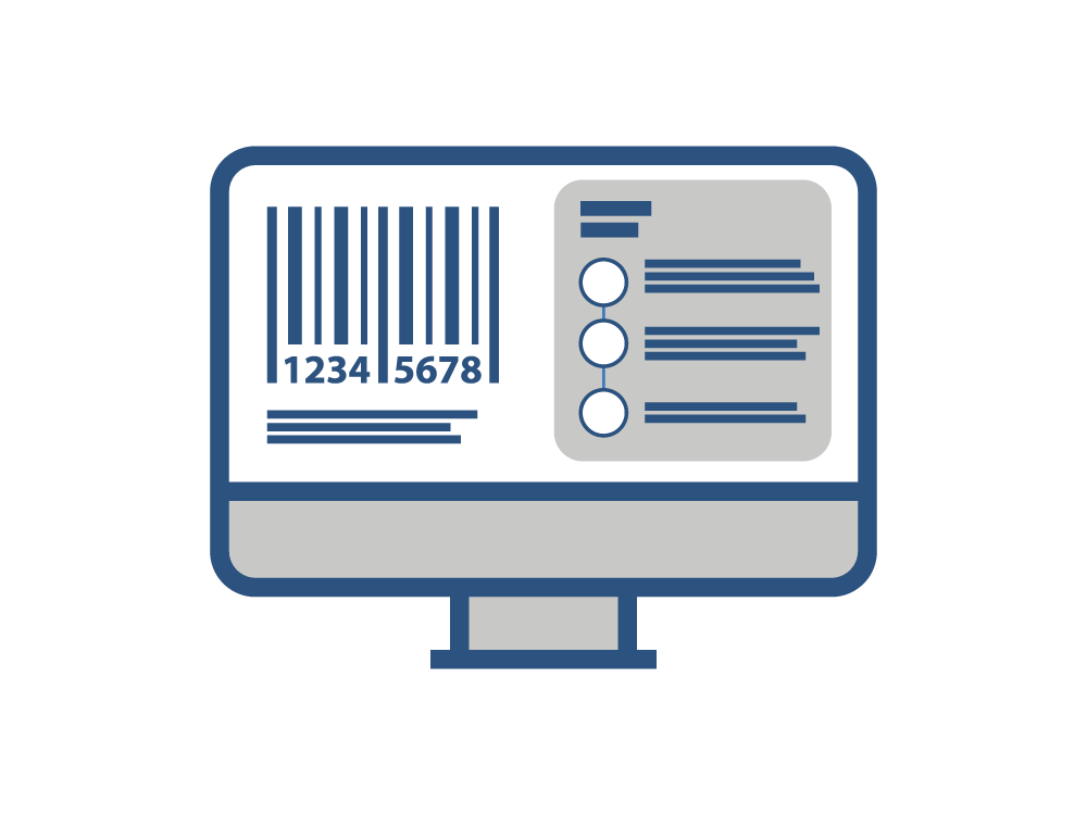 icon depicting a computer screen showing a barcode and data