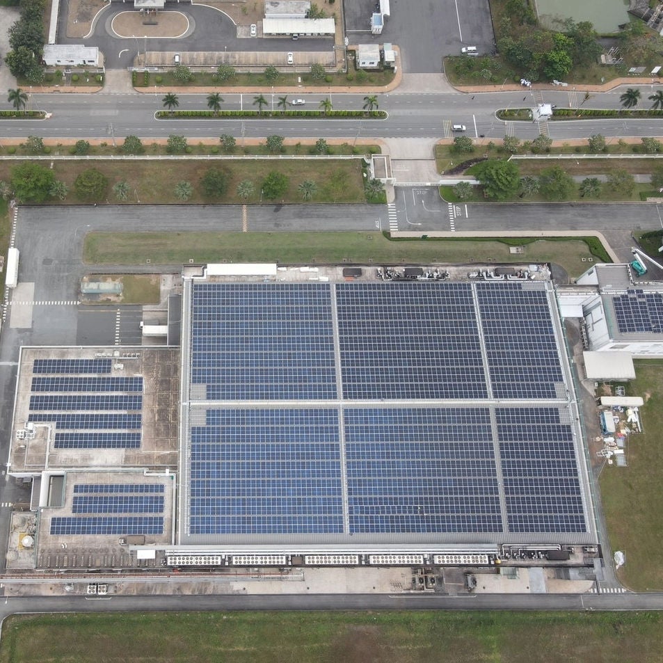 solar panels on a building from above