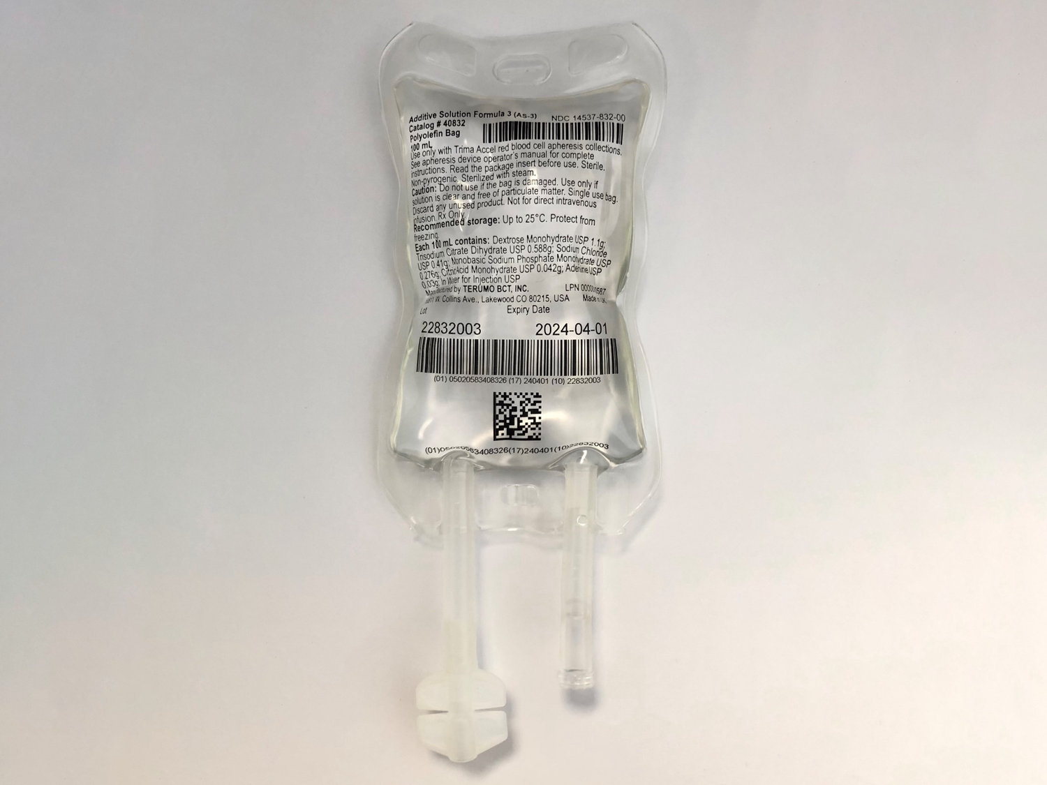 bag with additive solution in it